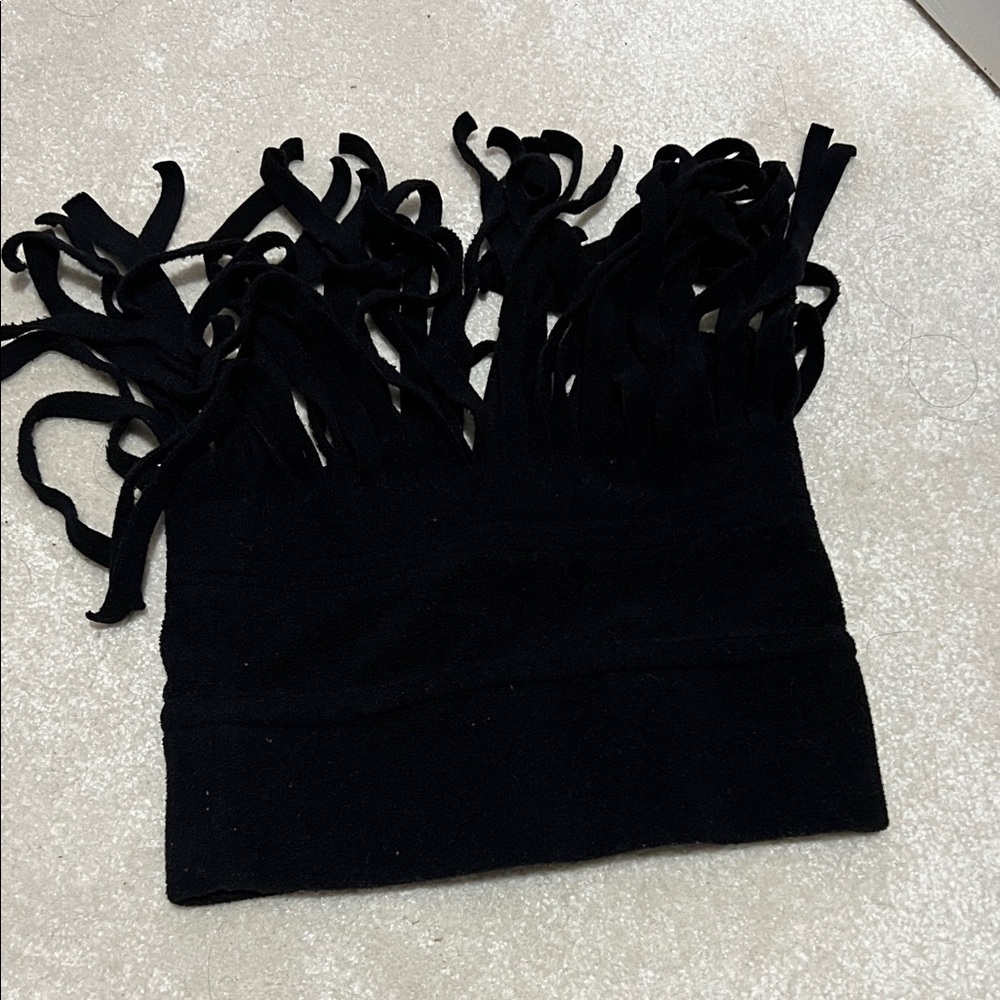 Black Fringe fleece hat